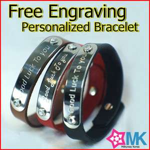 MK Personalized Leather Bracelet   Engrave Gifts Name Ring Birthday 