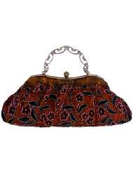 Vintage Amber Plate Beaded Red Floral Clasp Purse Clutch Evening 