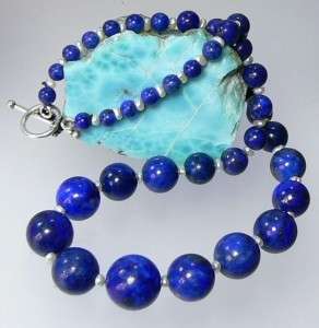 ROUND BLUE LAPIS LAZULI .925 STERLING SILVER NECKLACE  