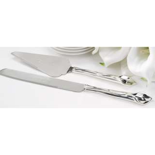 Silver Plated Calla Lily Theme Wedding Cake Serving Set Server Knife 