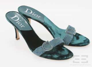 Christian Dior Dark Teal Velvet & Suede Jeweled Open Toe Heels Size 42 