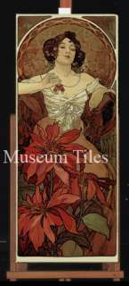 12x28 Art Nouveau Mucha Ruby Tumbled Marble Tile Mural  