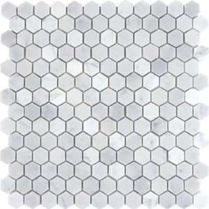 Bianco White Carrara 1 Hexagon POLISHED Mosaic Tile on 12x12 Sheet 