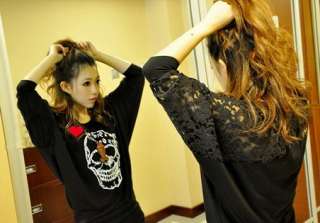 Women korea lace batty long sleeves loose Top T shirt  