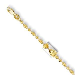  14k Solid Yellow Gold 2.3mm Fancy Bead Chain Anklet 10 