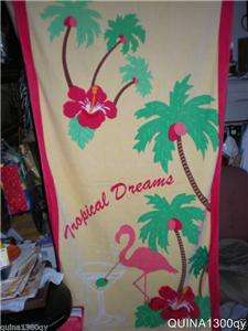 TROPICAL DREAMS MARTINI TIME PINK FLAMINGO BEACH TOWEL  