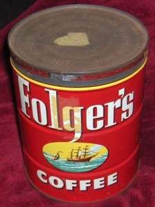 Vintage Folgers Key Wind off Original Lid   Drip Grind Coffee TIN SEE 