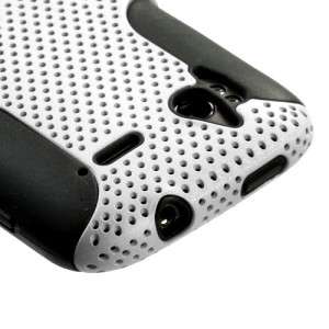 White MESH Hybrid Hard Silicone Rubber Gel Skin Case Cover for HTC 