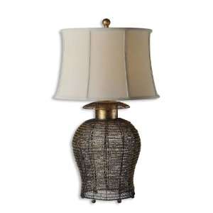   Lamp In Gold Leaf Finish On A Woven Metal Base w/ Black Undertones