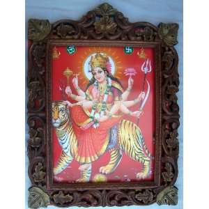   Vaishano devi of Power & Wisdom Poster painting in wood crafts frame