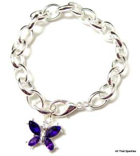   Crystal Butterfly Girls Child Belcher Clip On Charm Bracelet  