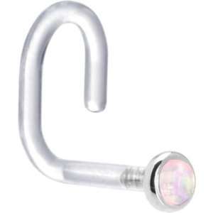   White Gold 2mm Light Pink Synthetic Opal Bioplast Nose Ring: Jewelry