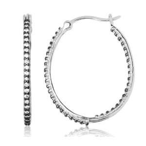  Silver Inside Out Cubic Zirconia Black Rhodium Hoop Earrings: Jewelry