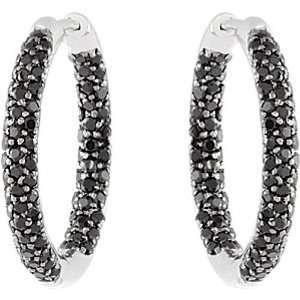  Sterling Silver Black Spinel Hoop Earrings: Jewelry