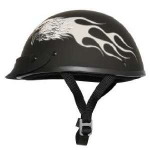   Slim Profile Fiberglass Flaming Eagle Matte Black Half Helmet SZ M
