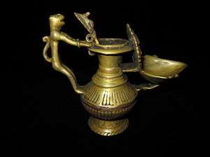 Old Nepal Hindu Bronze Altar Offering Butter Oil Lamp  