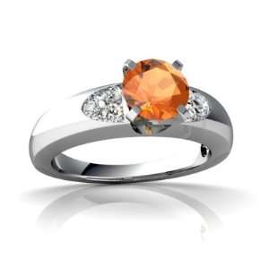  14K White Gold Round Fire Opal Engagement Ring Size 4 