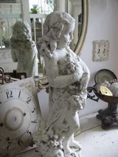 INCREDIBLE Old Vintage STATUE CHILD GIRL Holding Flowers Chippy Old 