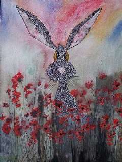 HARE AND POPPIES rabbit limited edition signed PRINT  
