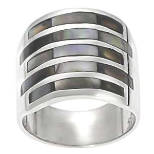   Sterling Silver High Polish Abaloney Chucky Wide Band Ring: Jewelry