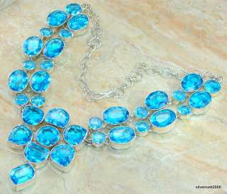 Huge!! Gushing Waterfall Blue Topaz Sterling Silver necklace