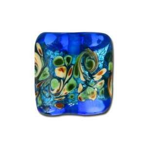  16mm Ocean Blue Swirl Square Lampwork Beads Arts, Crafts 