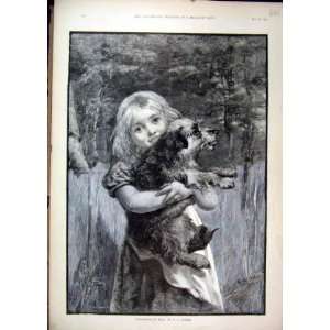  1893 Young Girl Holding Dog Country Scene Fine Art