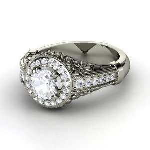  Primrose Ring, Round White Sapphire 14K White Gold Ring 