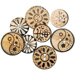  Vision Trims Handmade Bone Buttons 8/Pkg Circles Carved Designs 