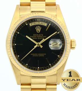 Rolex Mens 18k Gold President Factory Black Dial 18308 DayDate Yellow 