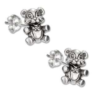    Sterling Silver Mini Teddy Bear with Bow Tie Earrings Jewelry