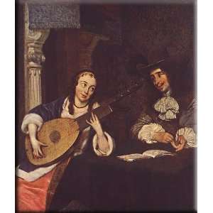  Woman Playing the Lute 14x16 Streched Canvas Art by Borch 