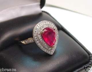 BLOOD RED NATURAL RUBY & PAVE DIAMONDS 14K GOLD RING  