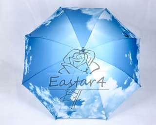 New blue sky Anti UV Rain Sun Parasol Stick Umbrella  