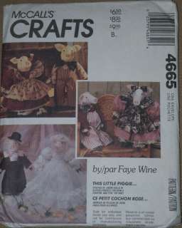 McCalls 4665 Faye Wine 18 Pig Dolls and Clothes  