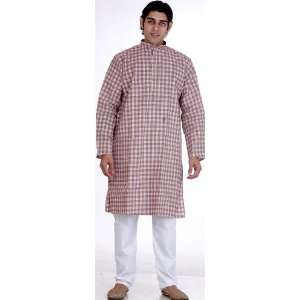    Light Brown Kurta Pajama with Checks   Pure Cotton 