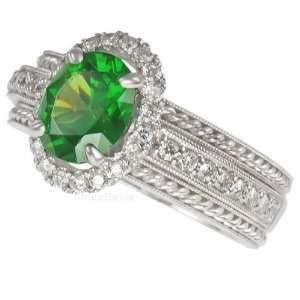 Rare Russian Demantoid Garnet & Pave Diamond Ring   Braided Gold and 