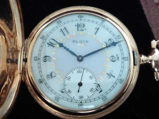 Mens Hunter Case Elgin Pocket Watch in 14k Yellow Gold & Fancy Dial 