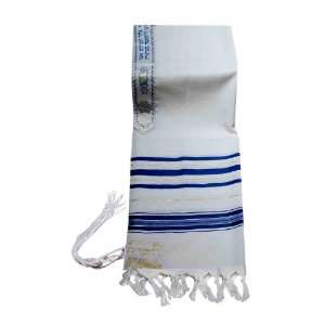   Wool Tallit Prayer Shawl in Blue and Gold Stripes Size 24 L X 72 W