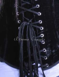Comfortable Black Velvet Overbust Corset Bustier Steel Boned Cozy 