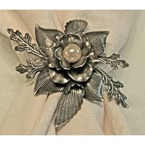  **Antique Silver Fancy Floral & Pearl Napkin 