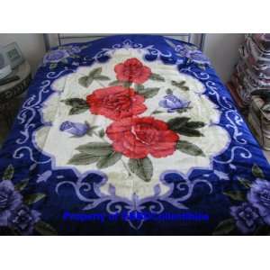  King Korean Style Blanket  Navy Blue Flower: Home 