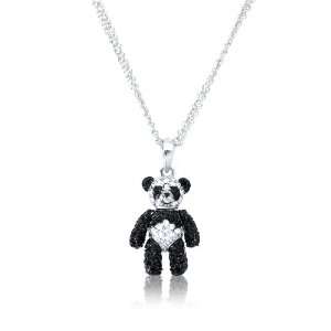   Swarovski Crystal Teddy Bear Pendant Necklace   Black Silver Jewelry
