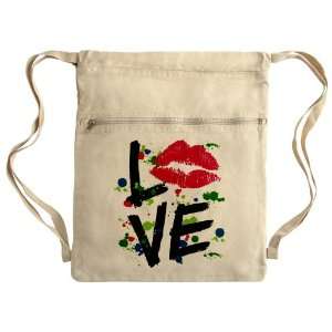   Bag Sack Pack Khaki LOVE Lips   Peace Symbol 