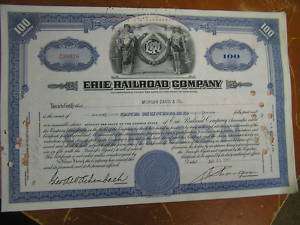Erie Railroad STOCK CERTIFICATE 1945  100 Shares  