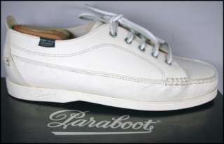 New Paraboot Mens White Leather Malibu Boat Moccasins Shoes USA Size 
