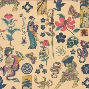  45 Wide Nicholes Prints Zen Tattoo Dk.Tea Fabric By The 