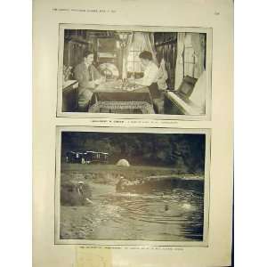  Caravanning Caravan Camping River Game Old Print 1913 