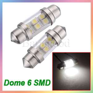 2X Pure White 31mm 6 SMD 1210 LED Car Interior Festoon Dome Bulb Light 