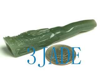 Hand Carved Natural Nephrite Jade Dragon Cigarette Holder  